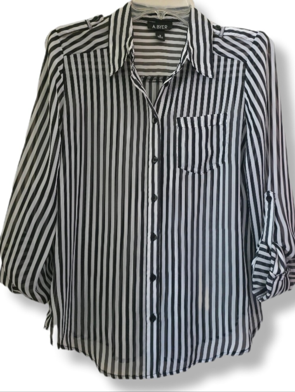 A. Byer Black & White Striped Button-Front Shirt